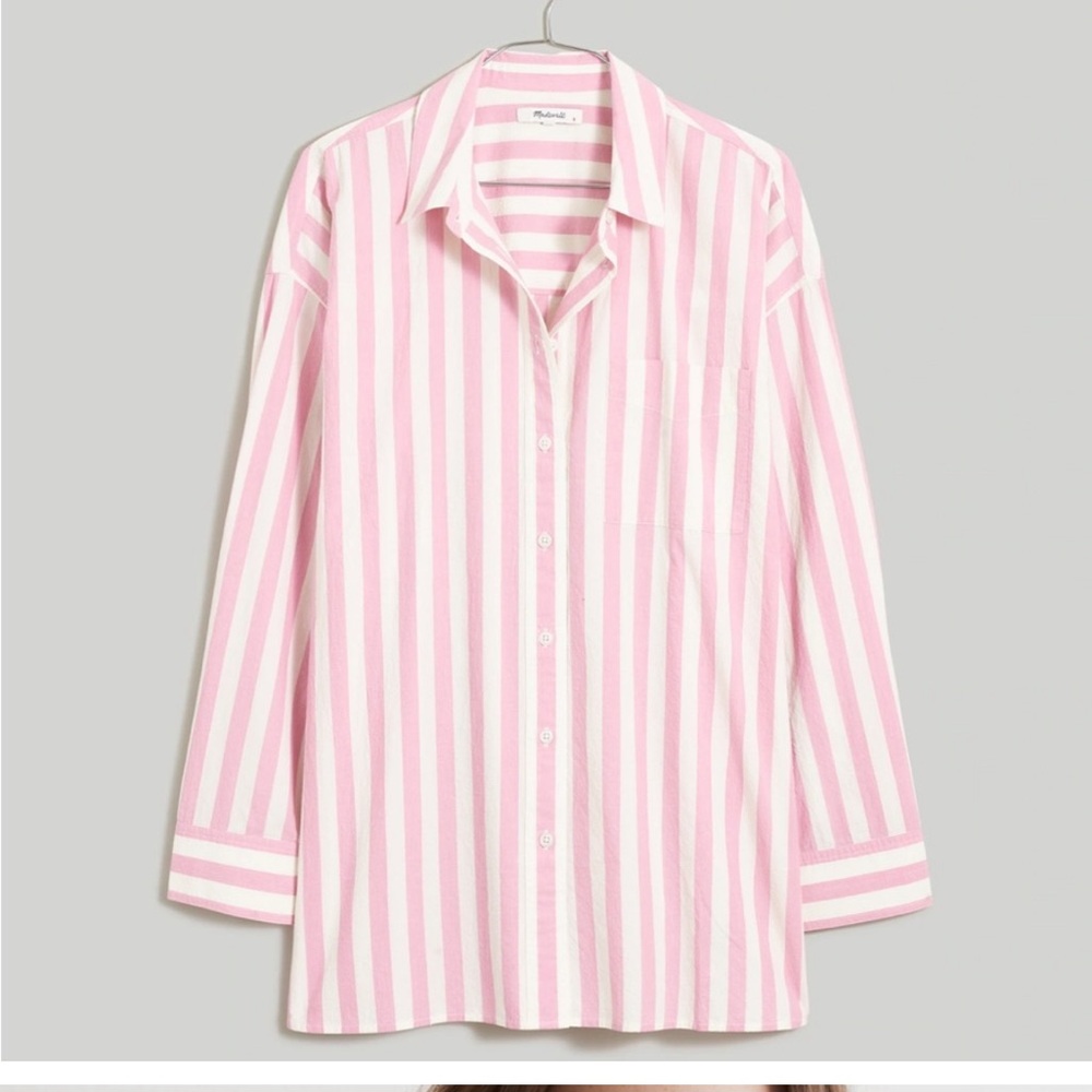 Madewell Pink and White Striped Oversized Shirt